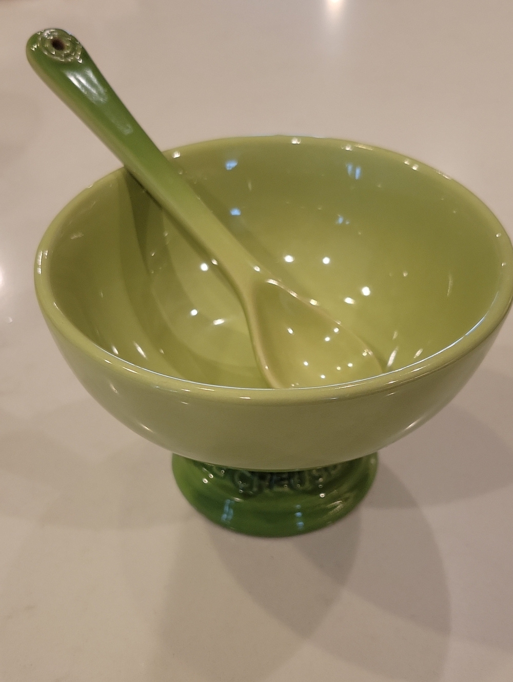 Le Creuset Small Dessert Bowl With Cafe Spoon In Palm Green